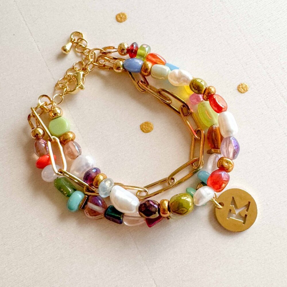 Y2K Personalized Glass Beads & Gold Paperclip Chain Bracelet - Picture 4 of 9